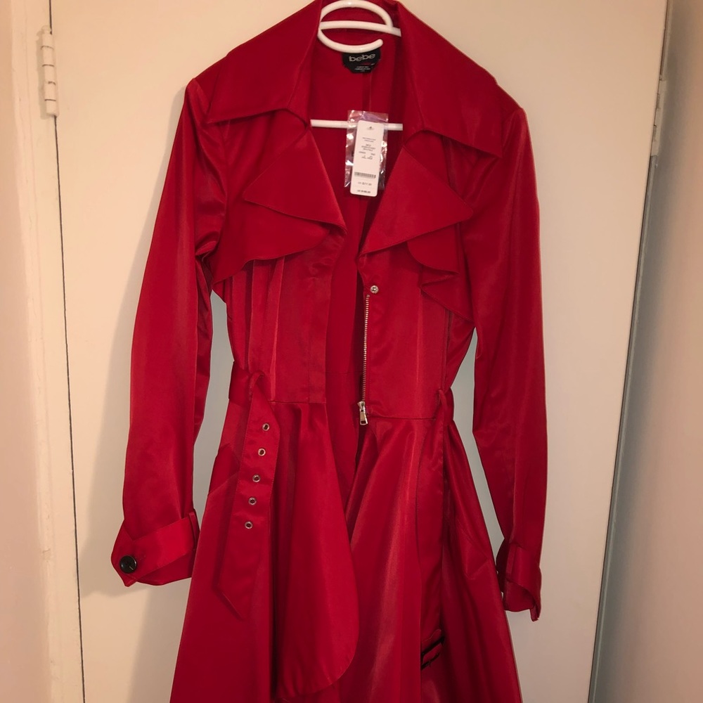 BEBE red high-low rain coat